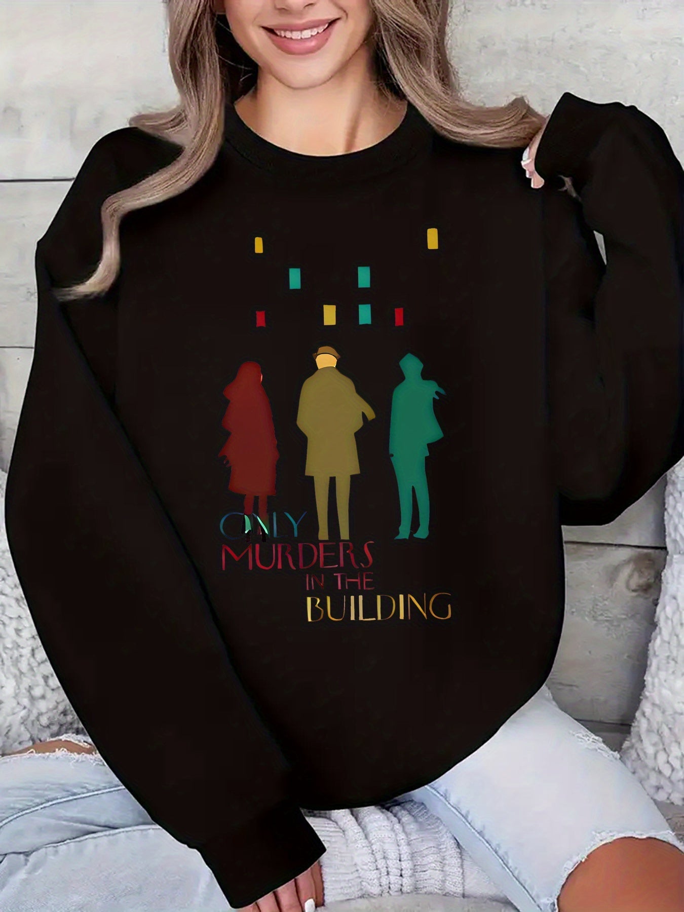 Women'S Sweater - TV Show Inspired Murder in the Building Graphic Pullover, Lightweight Crewneck Sweater for Fans, Birthday/Graduation Gift, Everyday & Special Occasion Outfit - Soft Women'S Sweater, Holiday Clothing, Comfort SS69