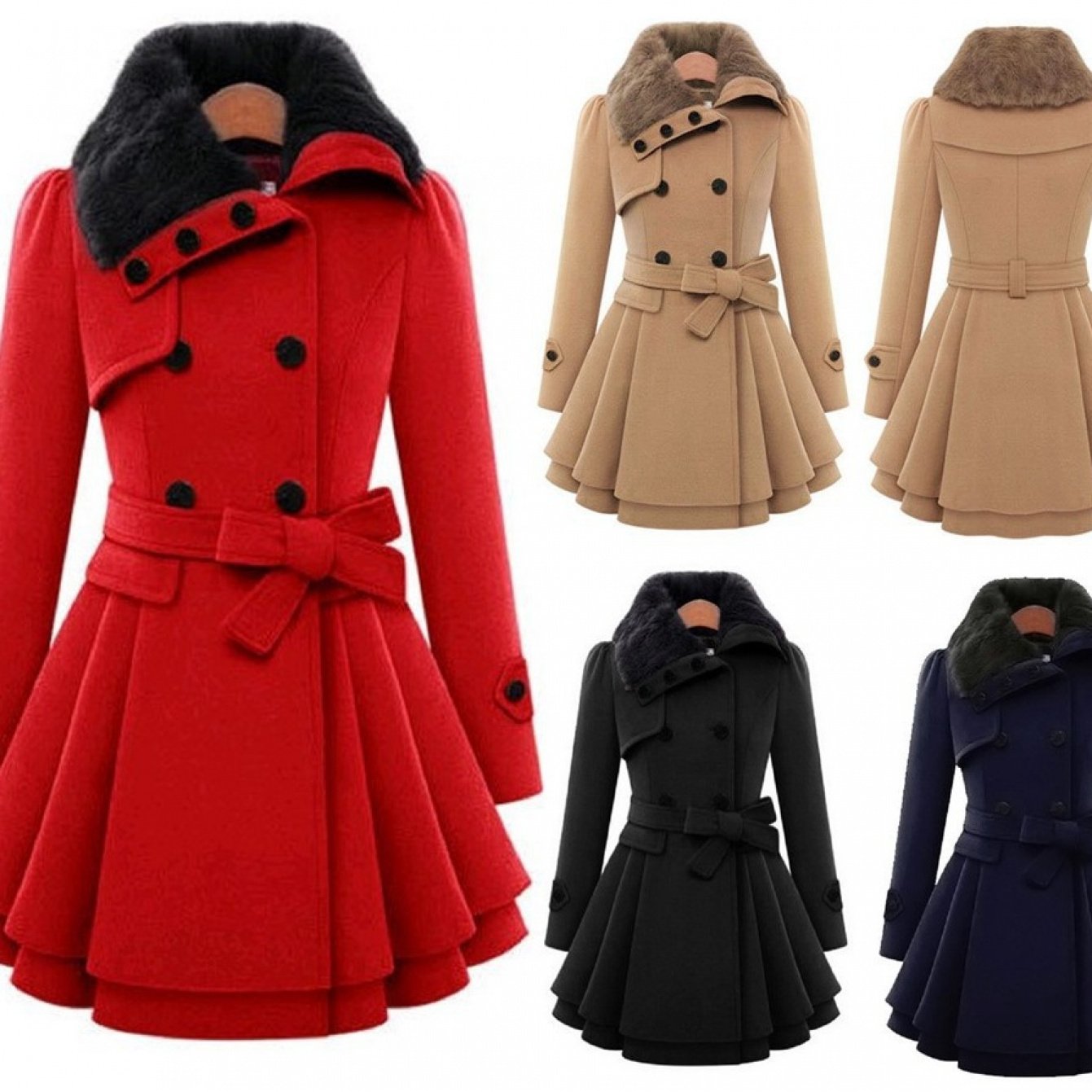 Plus Size Women's Fleece Winter Coat with Lapel Collar