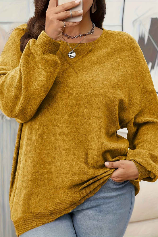 Plus Size - Women'S Solid Color Crew Neck Sweater | Casual Style, Medium Stretch Fabric, Ideal for Fall/Winter
