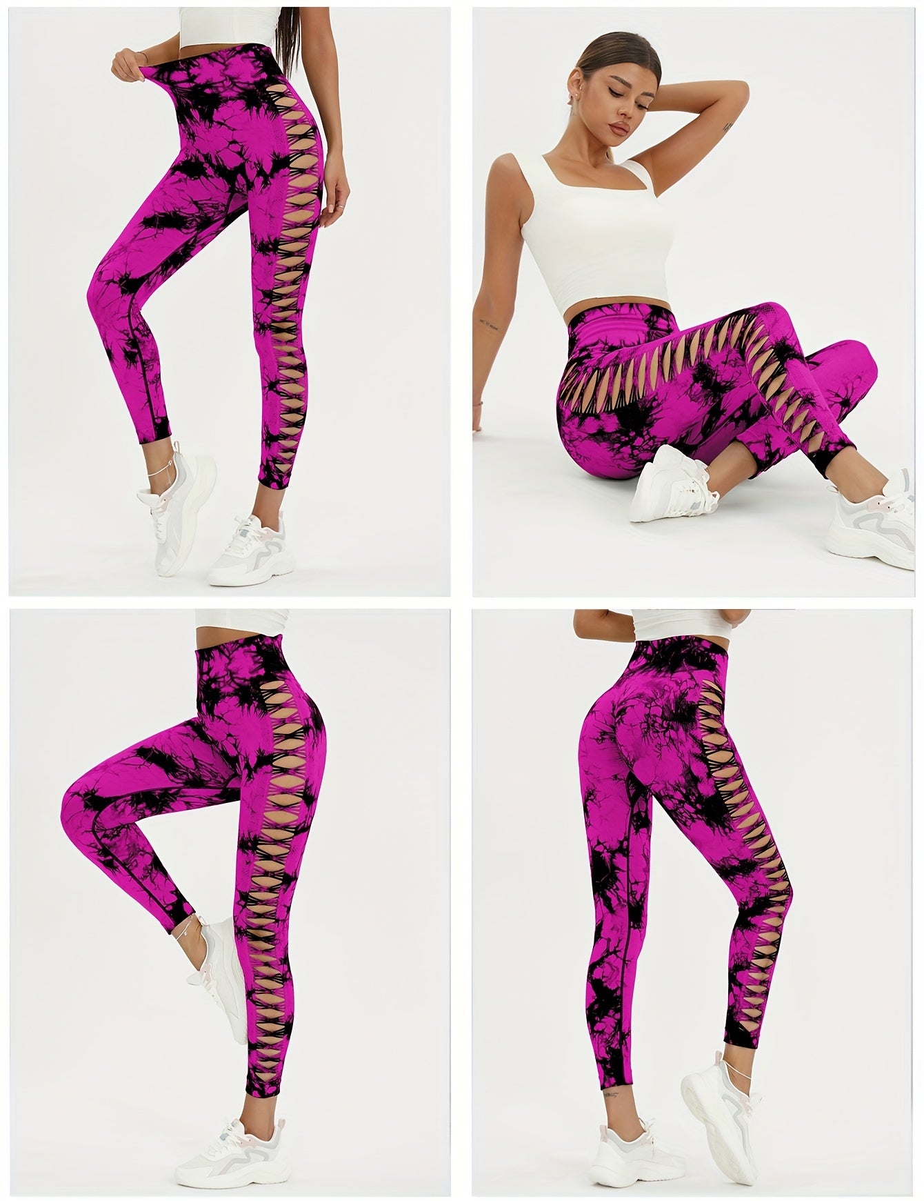 Seamless Lady Tie-Dye Yoga Pants, Side Hollow Butt Lift Workout Fitness Tights, Jogging Sports Leggings, Gym Clothing - SS69