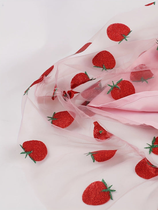 Women's 1950s Retro Vintage Dress Adjustable Spaghetti Straps Mesh Strawberry Swing Dress Cocktail Dress SS69
