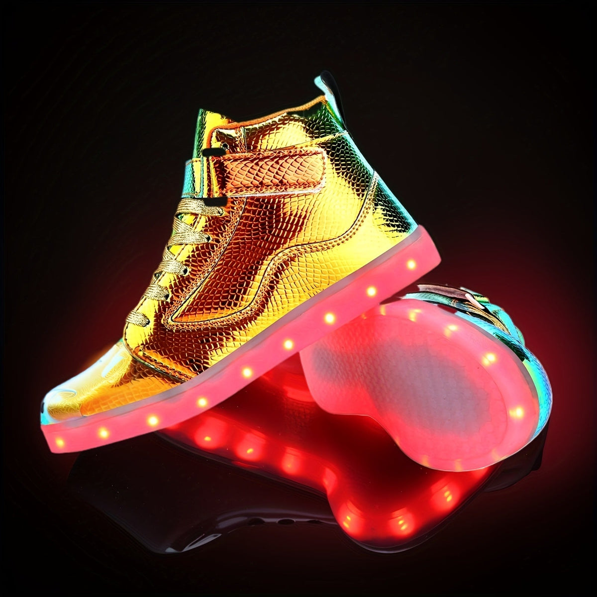 [LED Dancing Shoes] LED Lights Up Dancing Shoes | Luminous Flashing Trainers for Women and Men, Unisex Couples Sneakers, Lace Up SS69 44.69 Golden Texture / US 11.5