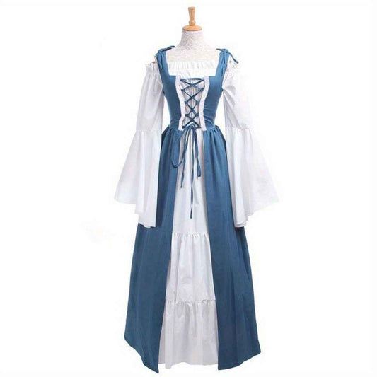[Elegant Medieval Costume] Elegant Women's Medieval Two-Piece Costume - Renaissance Drama Outfit with Corset-like Bodice & Long Flowing Skirt | Halloween, Renaissance Faire, Themed Parties | Burgundy/White, Black/White, Green