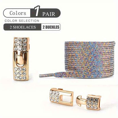 1pair Free-Tie Shoelaces With Rhinestone Buckles, Fashion Elastic Lazy Shoelaces For Sneakers Canvas Shoes Skate Shoes, Women & Men