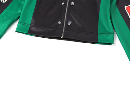 Women's Trendy Streetwear Letter Print Cropped Bomber Jacket - Red & White Casual Zip-Up with Graphic Design, Lightweight Polyester Blend for All Seasons, Fashion Forward Clothing | Trendy Casual Jacket | Polyester Blend Jack SS69