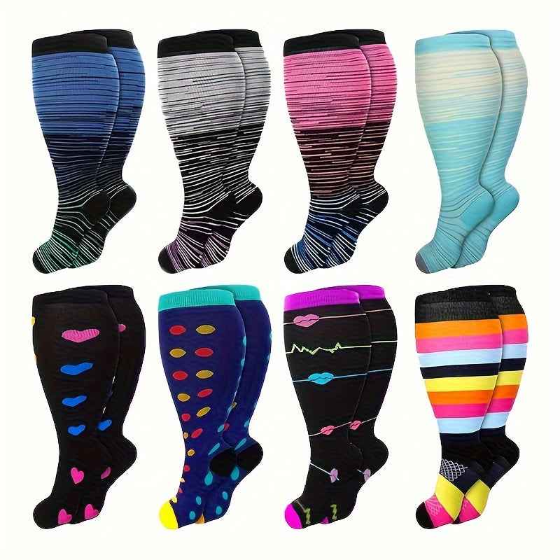 8 Pairs Plus Size Compression Socks for Women Men Compression Socks Wide Calf Sock Knee High Length Support de compresión para mujer for Work Leg Long Compression Stockings Travel Beat Rated