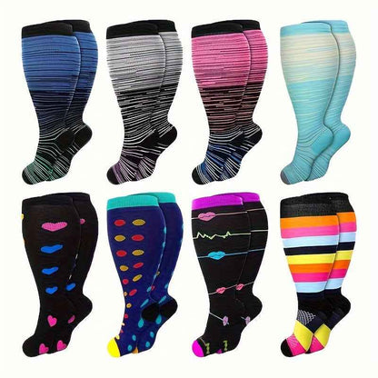 8 Pairs Plus Size Compression Socks for Women Men Compression Socks Wide Calf Sock Knee High Length Support de compresión para mujer for Work Leg Long Compression Stockings Travel Beat Rated