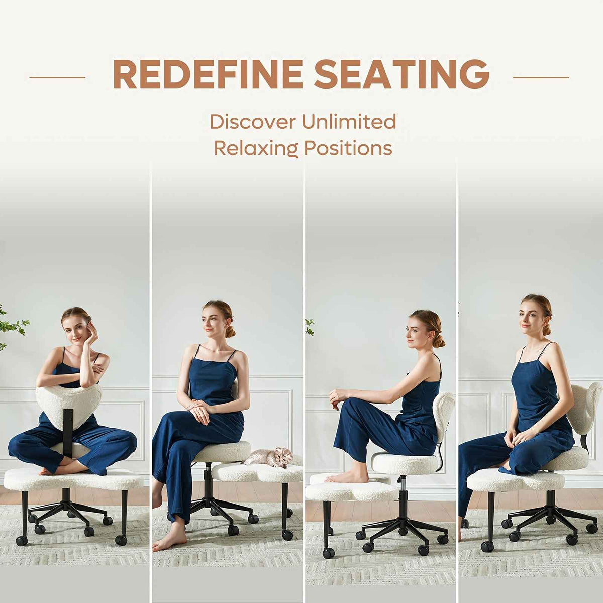 Ergonomic Cross Legged Office Chair | 360° Swivel, Adjustable Height, Lumbar Support, Velvet and PU Leather Black, Stainless Steel Frame, Memory Foam, Perfect Christmas Gift for Fidgety Sitters and Yoga Lover.