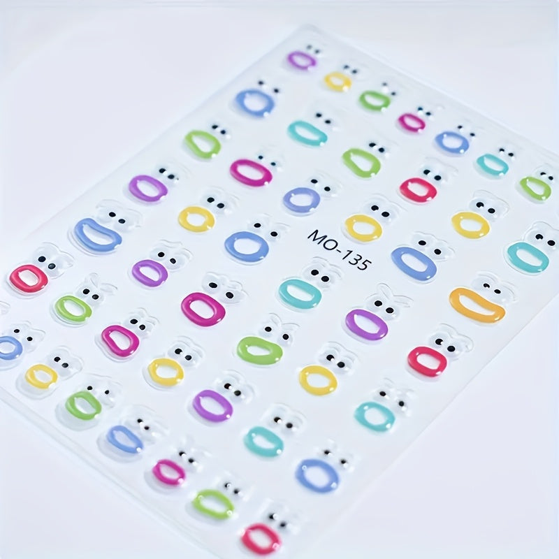 1/2/4 Set 5D Embossed Cartoon Nail Art Stickers-Colorful Sausage Mouth And Big Lips Design, Self-Adhesive Resin Stickers, Easy DIY Nail SS69