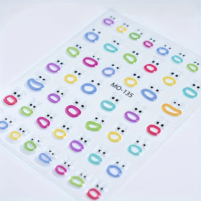 1/2/4 Set 5D Embossed Cartoon Nail Art Stickers-Colorful Sausage Mouth And Big Lips Design, Self-Adhesive Resin Stickers, Easy DIY Nail SS69