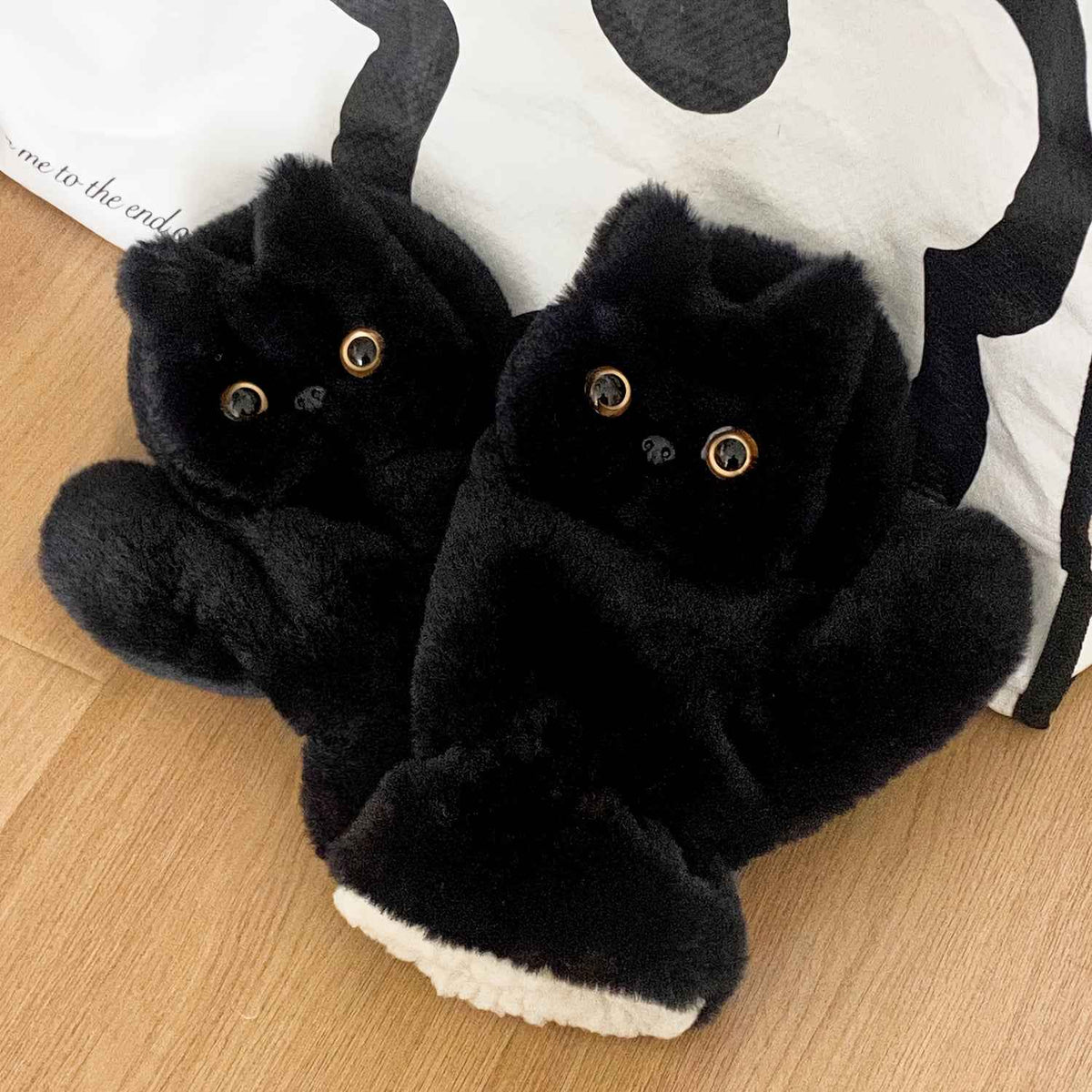 Black Cat Plush Gloves, Winter Warm Cute Cycling Thickened Double-Layer Windproof Neck Warmer Mittens, Wrist Cat, Cat Paw Mittens, Cat Paw Mitts, Cat Embroidery Mittens For Women, Cat Paws For Women,  Wrist Warmer Mittens, Do