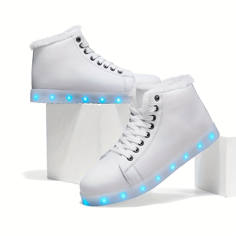 LED Glow Shoes - USB-Powered Winter Warmth, High-Top Sneakers with Glowing Lights, Lace-Up Closure, TPR Sole - for Men & Women, Skateboarding, Winter Sports, Skateboarding Footwear, Trendy Footwear, Durable Footwear