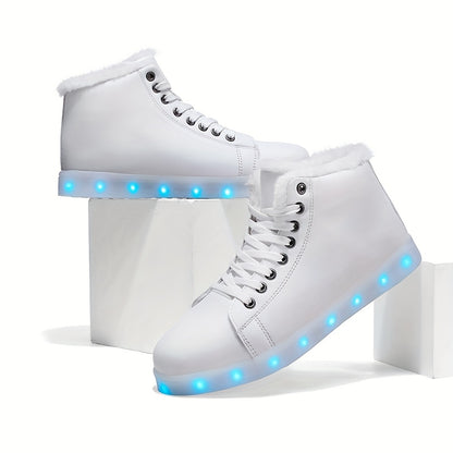 LED Glow Shoes - USB-Powered Winter Warmth, High-Top Sneakers with Glowing Lights, Lace-Up Closure, TPR Sole - for Men & Women, Skateboarding, Winter Sports, Skateboarding Footwear, Trendy Footwear, Durable Footwear
