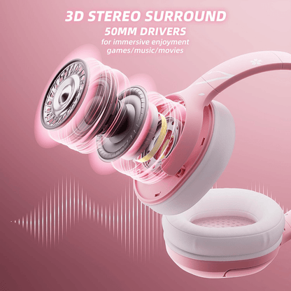 Mytrix Sakura Wireless Gaming Headset for PC, PS4, PS5, Mac, Switch, Surround Sound, 50mm Drivers, 2.4GHz & Gaming Headphones with Noise Cancelling Mic, Over Ear Headphones for Xbox - Pink SS69