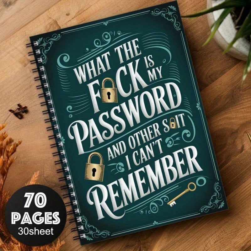 1 Fun Spiral Password Notebook with Green Green Cover and Golden Key Design -70 pages, suitable for secure internet and computer login, username and password - home, office or scrapbook SS69