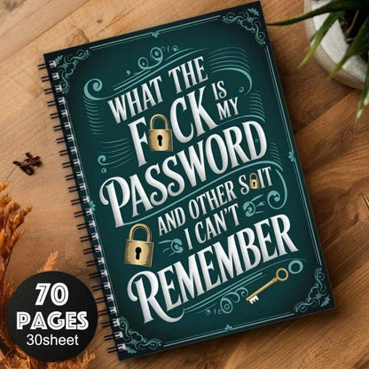 1 Fun Spiral Password Notebook with Green Green Cover and Golden Key Design -70 pages, suitable for secure internet and computer login, username and password - home, office or scrapbook SS69
