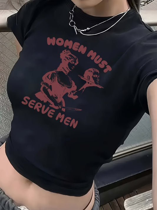 [Graphic Print Crew Neck Tee] Graphic Print Crew Neck T-shirt, Y2K Short Sleeve Top for Spring & Summer, Women's Clothing SS69