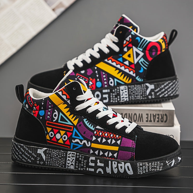 1 Pair of Unisex Casual Sports Shoes for Couples, Featuring Trendy Pattern Design, Slip-Resistant And Durable High-Top Skate Shoes, Suitable for Students to Wear in All Seasons. SS69