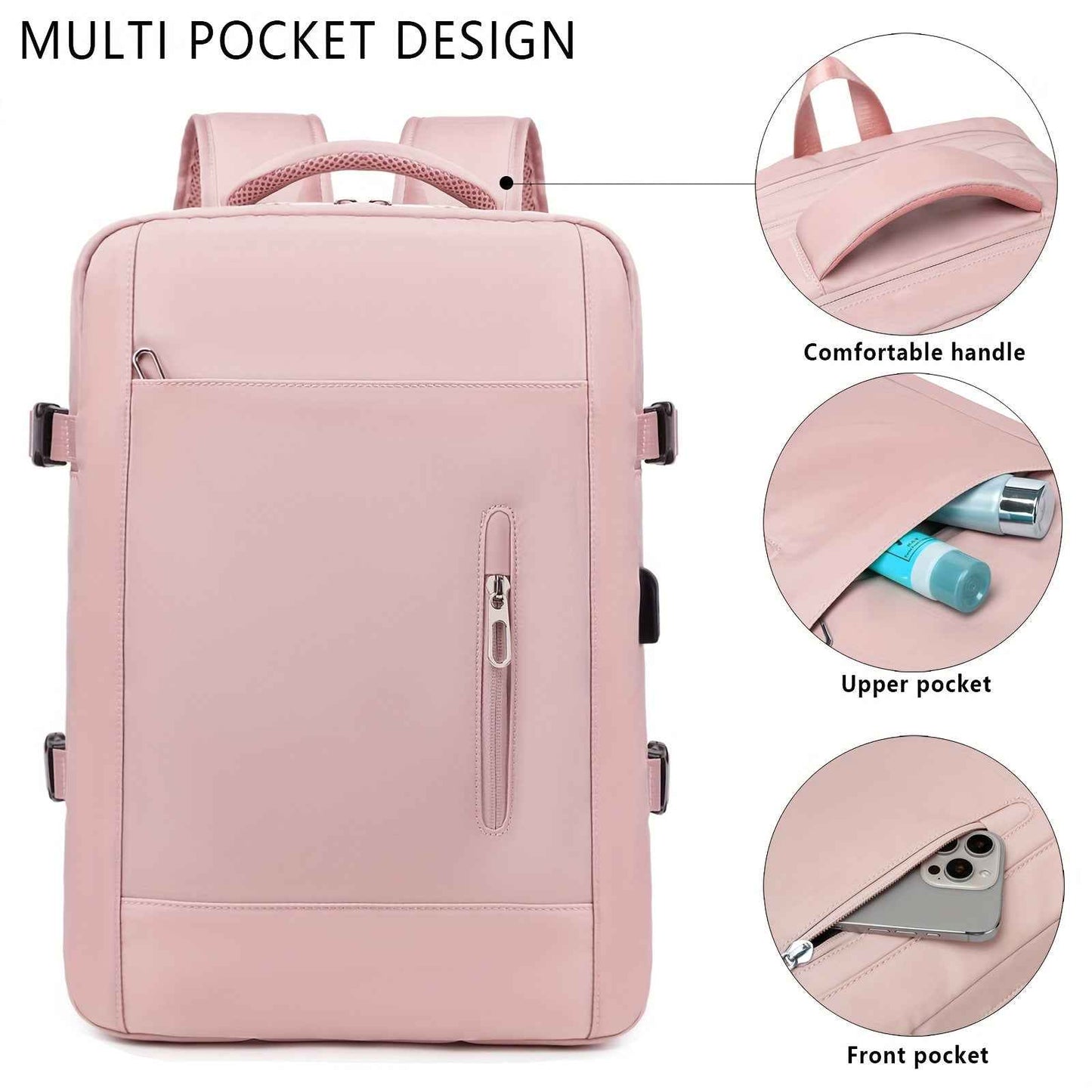 [Lightweight|Large Capacity] Lightweight Large Capacity Backpack | 15.6" Tablet/15" Laptop Compatible, 20+1 Compartments, Padded Shoulder Straps, Golden-Tone Hardware, Soft Shell School Travel Backpack for Women & Men, White