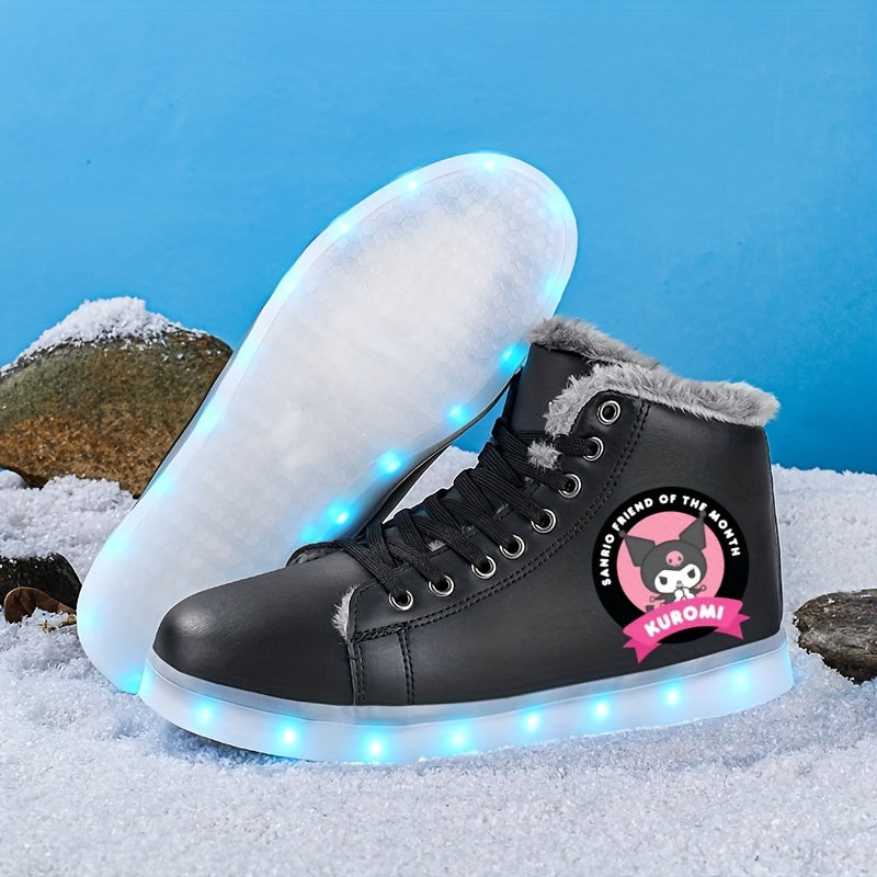 Women's & Unisex (for) Kuromi Cartoon LED Glowing Sneakers - -Lined Winter Warm Light Shoes with USB Rechargeable Multicolor Flashing, Traction TPR Sole & Anime Design for Night Sports/Party Wear - Compatible with
