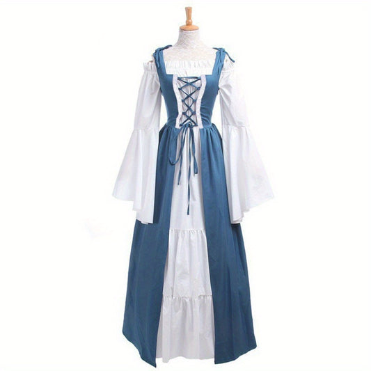 [Elegant Medieval Costume] Elegant Women's Medieval Two-Piece Costume - Renaissance Drama Outfit with Corset-like Bodice & Long Flowing Skirt | Halloween, Renaissance Faire, Themed Parties | Burgundy/White, Black/White, Green