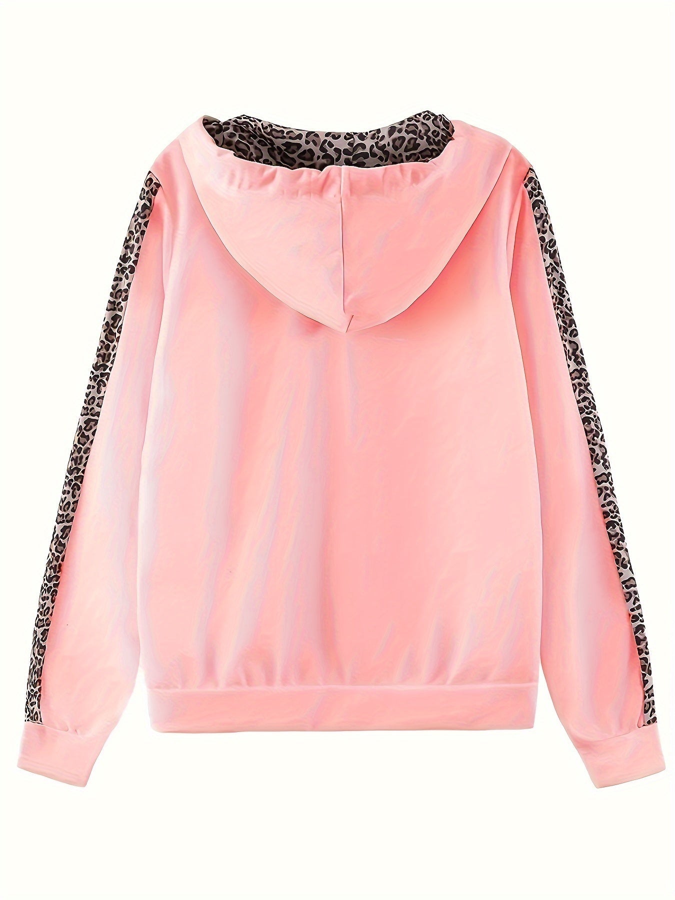 Two-piece Set, Long Sleeve Leopard Print Zip Up Hoodie & Drawstring Pants Outfits, Women's Casual Clothing SS69