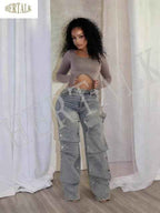 Women'S Hip Hop Vintage Wide-Leg Straight High-Waisted Jeans Classic Loose Jeans