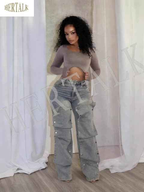 Women'S Hip Hop Vintage Wide-Leg Straight High-Waisted Jeans Classic Loose Jeans