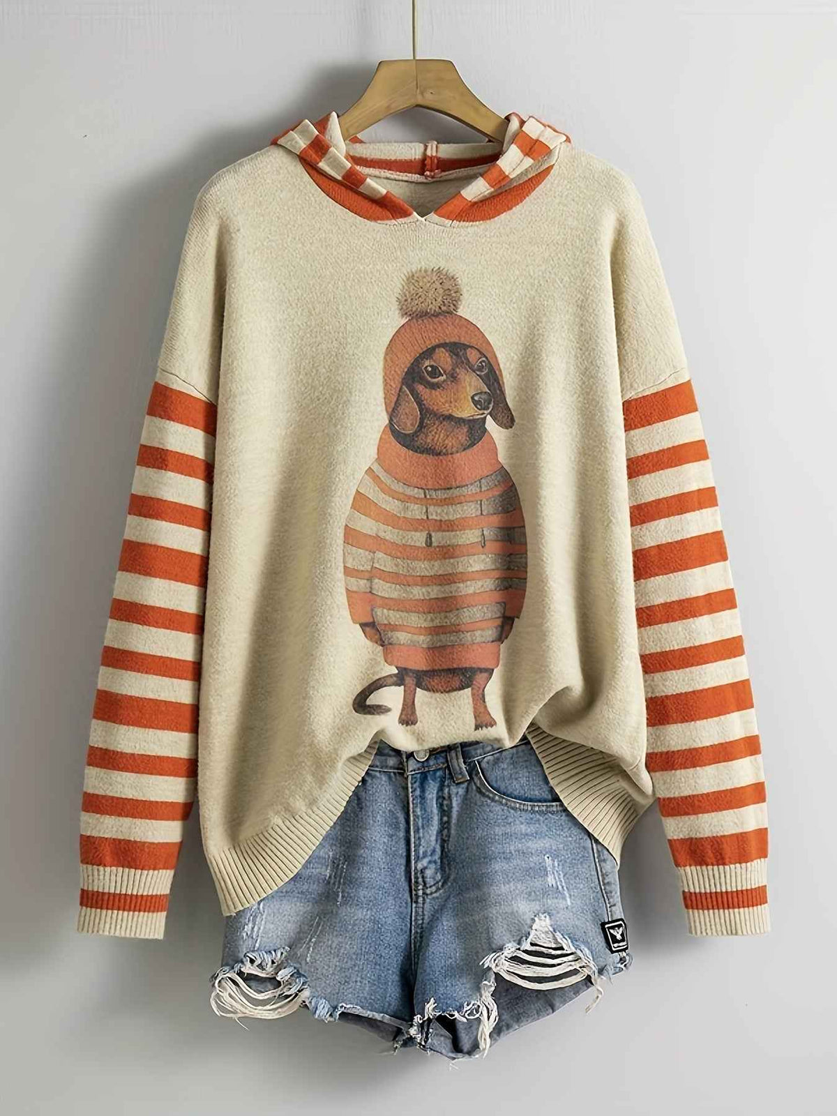 [Cute Sweater] Cute Dachshund Dog Plus Size Women's Casual Round Neck Long Sleeve Sweater | 3D Digital Print, Navy Blue, Cozy Fall Winter Top, Dog Sweater, Winter Comfort Clothing, Texture