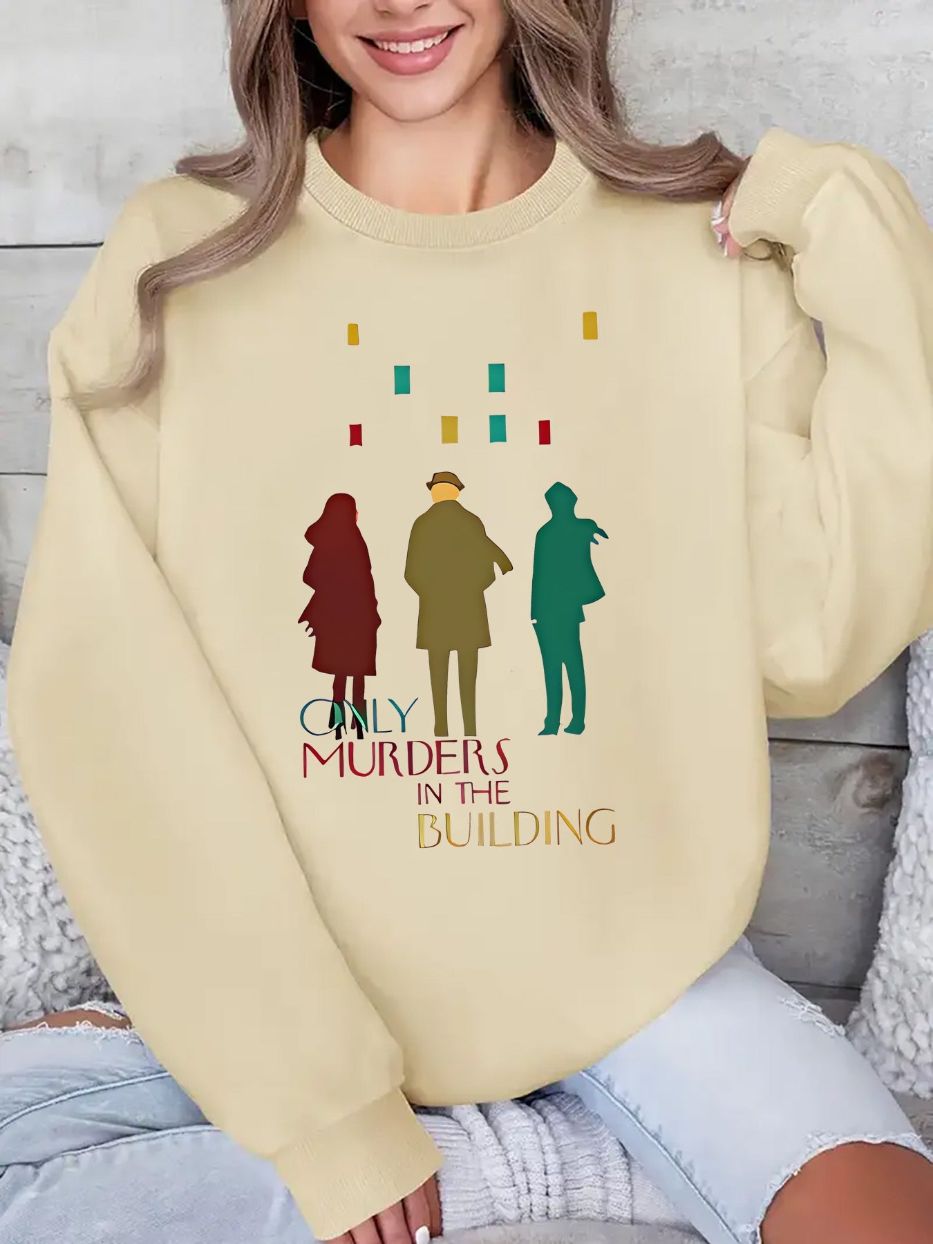 Women'S Sweater - TV Show Inspired Murder in the Building Graphic Pullover, Lightweight Crewneck Sweater for Fans, Birthday/Graduation Gift, Everyday & Special Occasion Outfit - Soft Women'S Sweater, Holiday Clothing, Comfort SS69