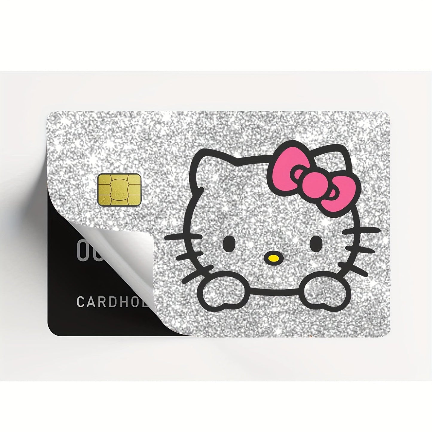 1 set of 2 HelloKitty credit card stickers, Silvery Laser self-adhesive black Kuromi PVC card stickers, bus card stickers, stored value card skin stickers SS69