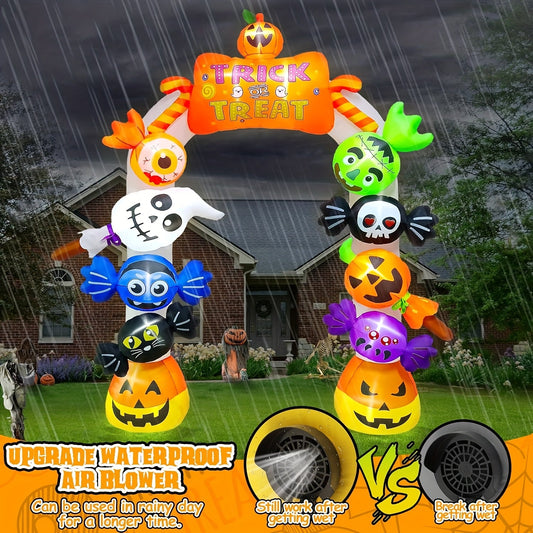 Kalolary 10ft Halloween Inflatable Archway with Candy, Pumpkins, Bats & Skulls - LED-Lit Spooky Yard Decor, High Quality Polyester, Built-in Blower, Stakes & Ropes for Indoor/Outdoor Garden, Lawn, Patio SS69