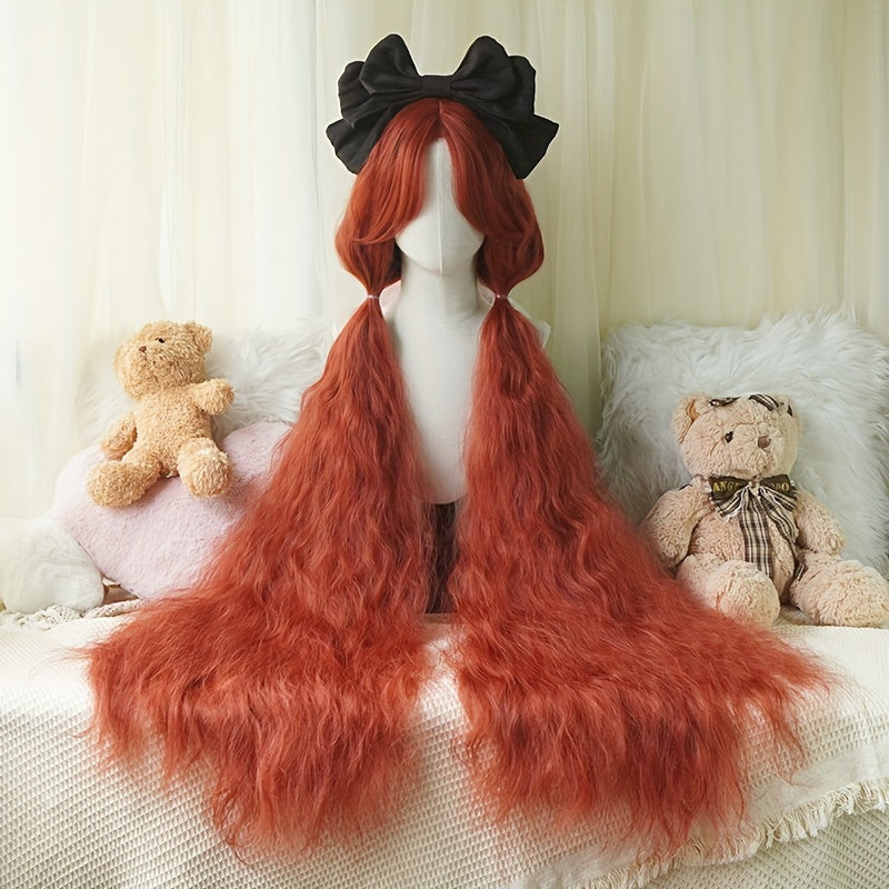 [Customer Favorite] Chic 44-Inch Long Curly Princess Wig with Bangs - Heat Resistant Synthetic Hair for Cosplay & Halloween, Natural Black to Orange-Red Gradient, Perfect for Christmas Parties & Costume Events SS69