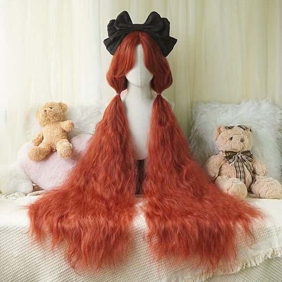 [Customer Favorite] Chic 44-Inch Long Curly Princess Wig with Bangs - Heat Resistant Synthetic Hair for Cosplay & Halloween, Natural Black to Orange-Red Gradient, Perfect for Christmas Parties & Costume Events SS69