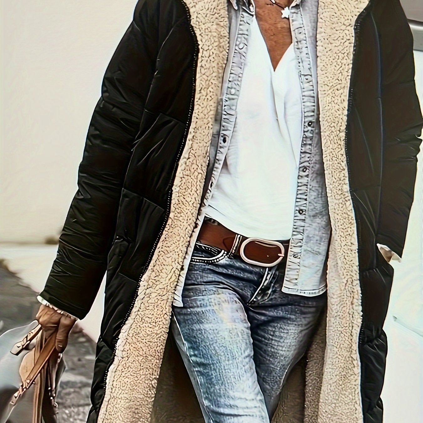 Plus Size, Plus Size Women's Elegant Quilted Teddy Parka Coat - Dual-Sided Hooded Winter Jacket with Full-Length Zipper, A-Line Silhouette & -Sweeping Hem, Machine Washable Outerwear