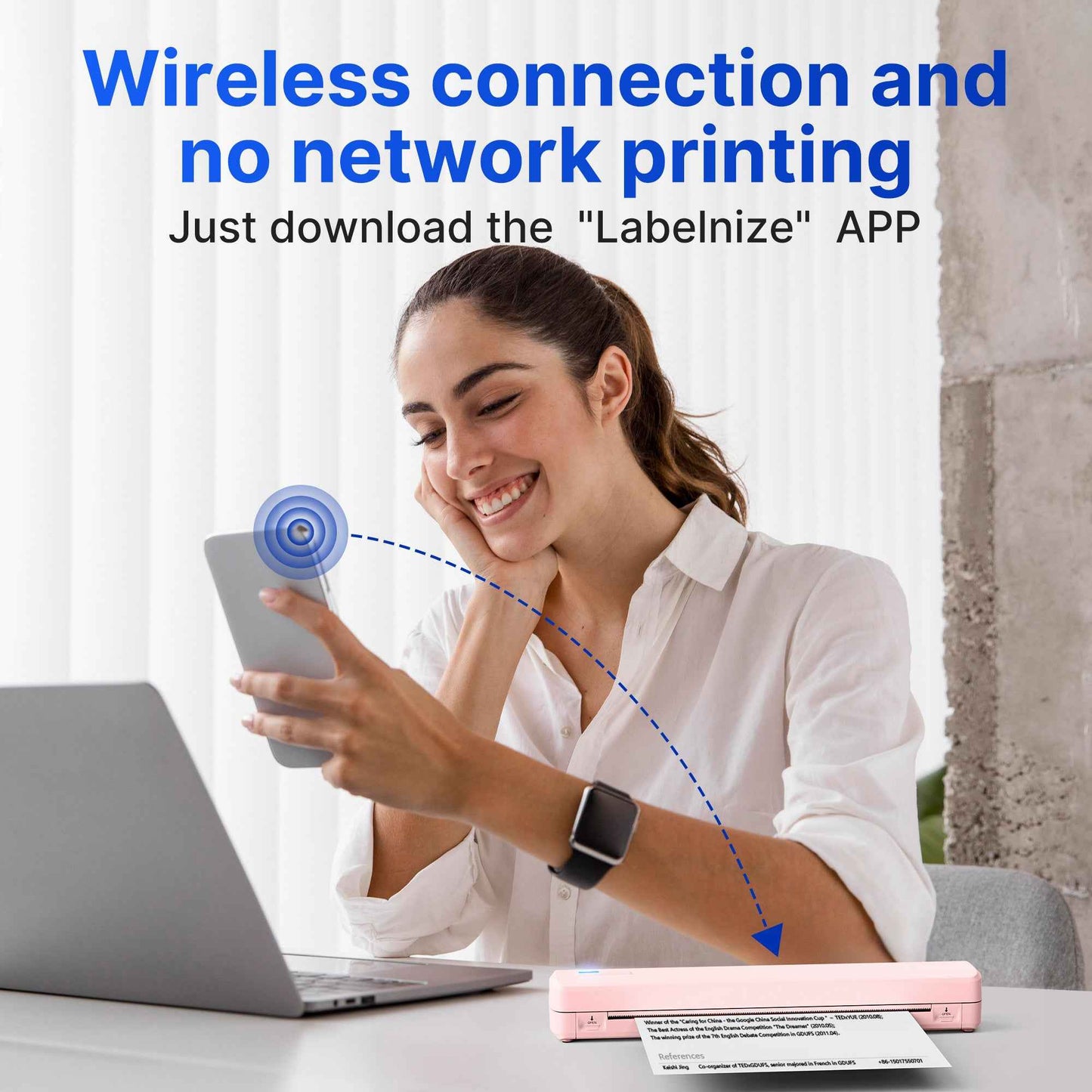 Portable Printer Wireless For Travel, Thermal Printer Inkless, Small Compact Printer Support Folding Paper/rolling/tattoo paper, Work With Laptop Phone And Pad