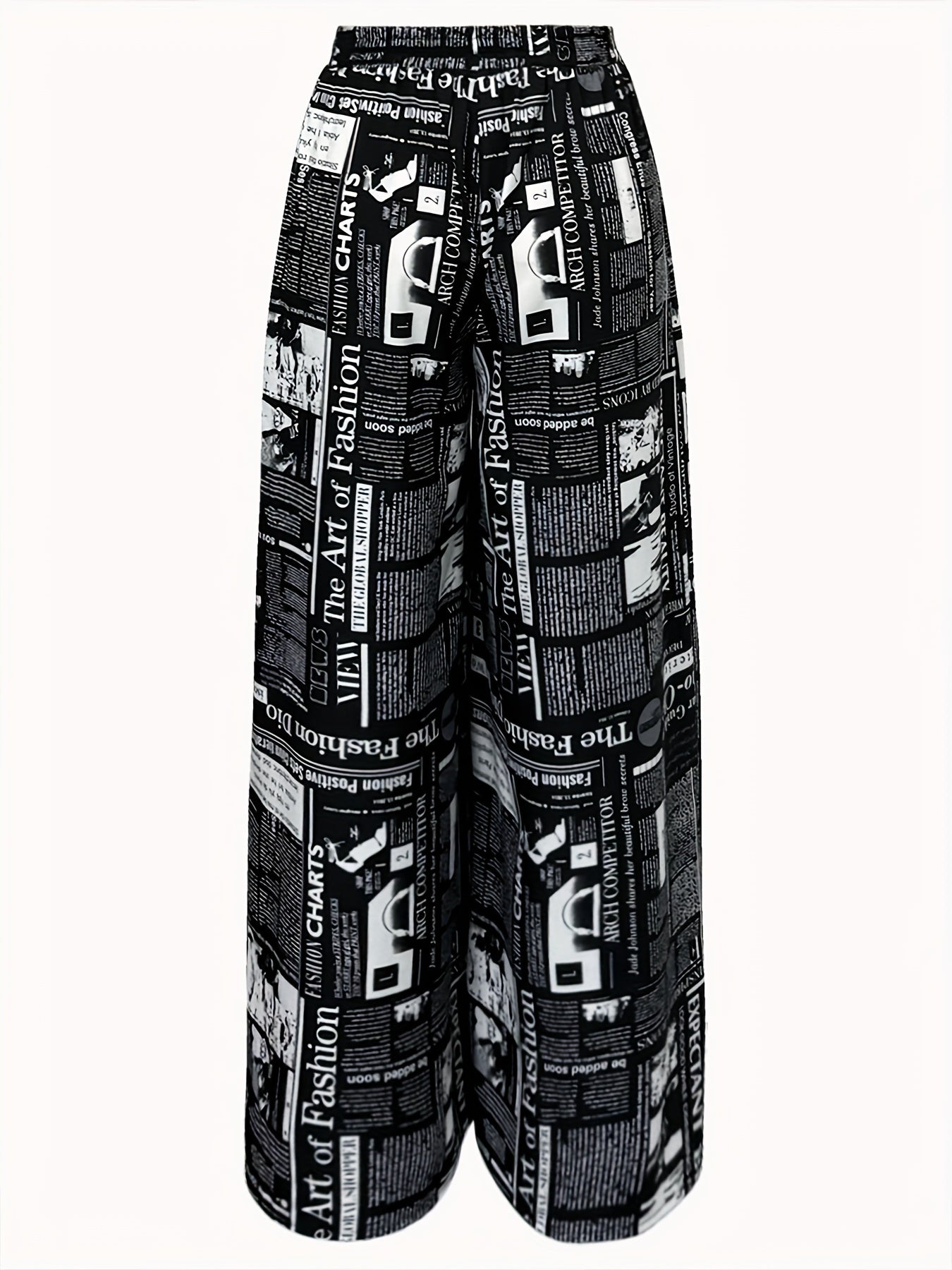 Newspaper Print Wide Leg Pockets Pants, Casual & Versatile High Waist Pants For Spring & Summer, Women's Clothing - SS69