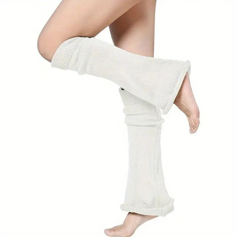 1/4 Pairs Y2K Knitted Flared Leg Warmer Socks, Striped Design, Stretch Fabric, Rolled Hem Knee High Socks For Women For Fall & Winter - SS69