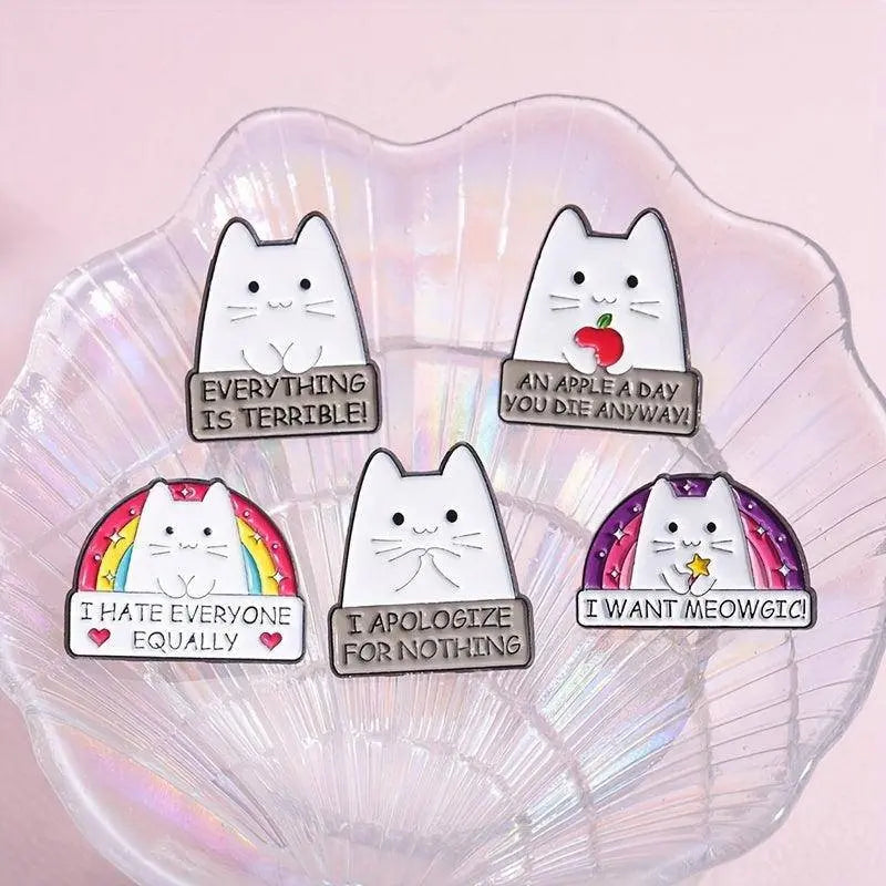 1-5pcs Cartoon Anime Creative Quirky White Cat Badge Decoration Clothing Accessories Metal Badge Brooch Exploration Badge Accessories SS69