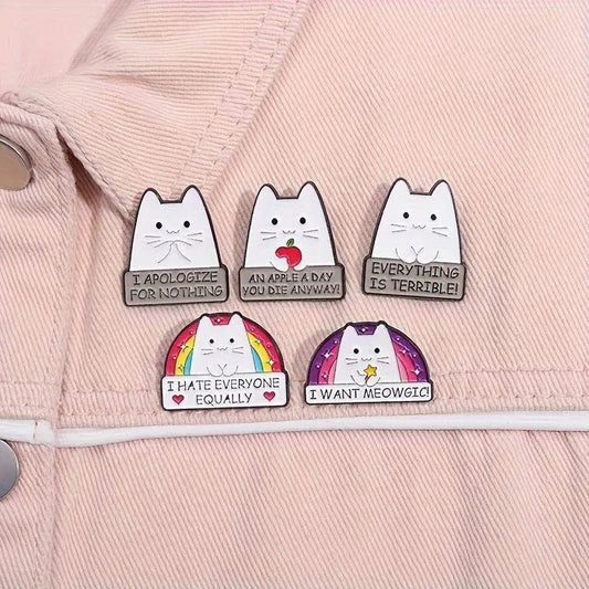 1-5pcs Cartoon Anime Creative Quirky White Cat Badge Decoration Clothing Accessories Metal Badge Brooch Exploration Badge Accessories SS69