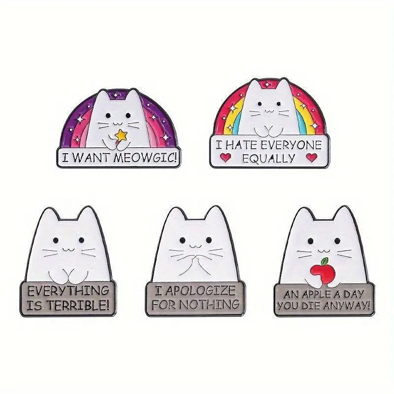 1-5pcs Cartoon Anime Creative Quirky White Cat Badge Decoration Clothing Accessories Metal Badge Brooch Exploration Badge Accessories SS69