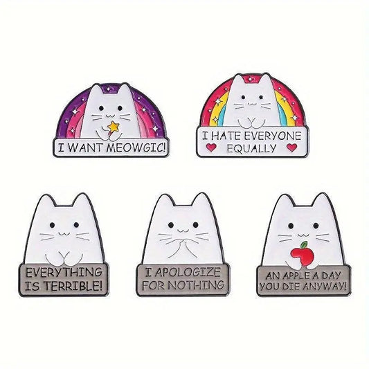 1-5pcs Cartoon Anime Creative Quirky White Cat Badge Decoration Clothing Accessories Metal Badge Brooch Exploration Badge Accessories SS69