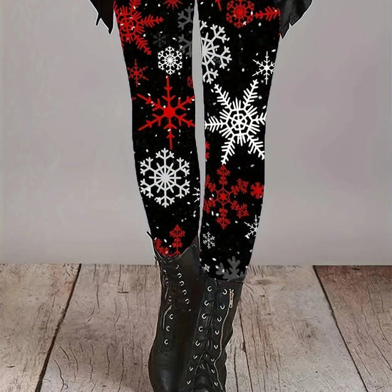 1 Pair Festive Holiday Printed Leggings for Women, Stretchy Polyester Christmas Snowflake Pattern, All-Season Adult Tights SS69 14.69 Mixed Color / XXL(50)