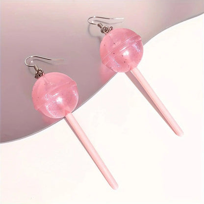1 Pair Of Y2k Style Drop Earrings Pink Lollipop - SS69