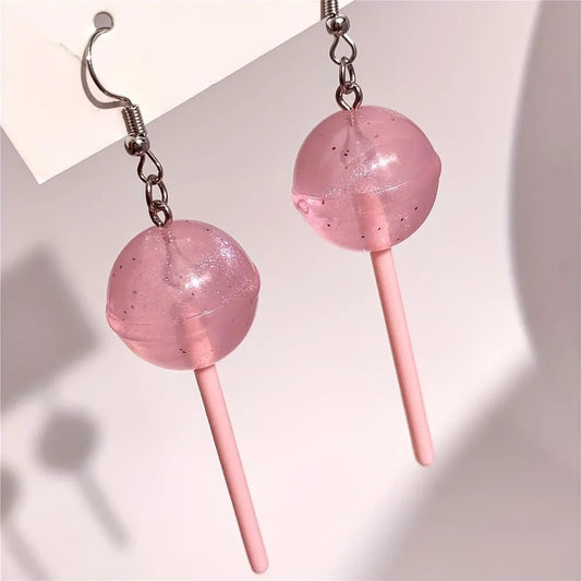 1 Pair Of Y2k Style Drop Earrings Pink Lollipop - SS69