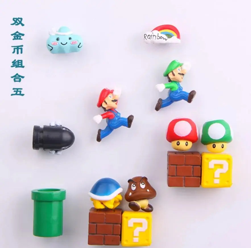 1 Set Japan Game Figure Super Mario Bros Fridge Magnets Refrigerator Stickers Ornament Luigi Yoshi Toad Mini Figurine Doll SS69