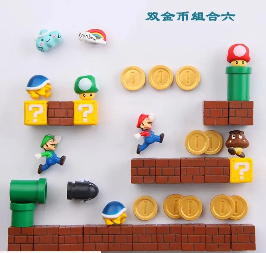 1 Set Japan Game Figure Super Mario Bros Fridge Magnets Refrigerator Stickers Ornament Luigi Yoshi Toad Mini Figurine Doll SS69