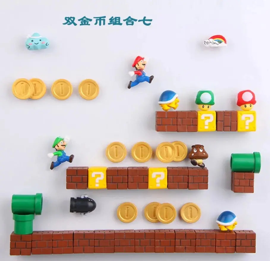 1 Set Japan Game Figure Super Mario Bros Fridge Magnets Refrigerator Stickers Ornament Luigi Yoshi Toad Mini Figurine Doll SS69