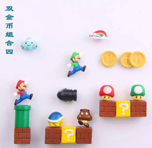 1 Set Japan Game Figure Super Mario Bros Fridge Magnets Refrigerator Stickers Ornament Luigi Yoshi Toad Mini Figurine Doll SS69
