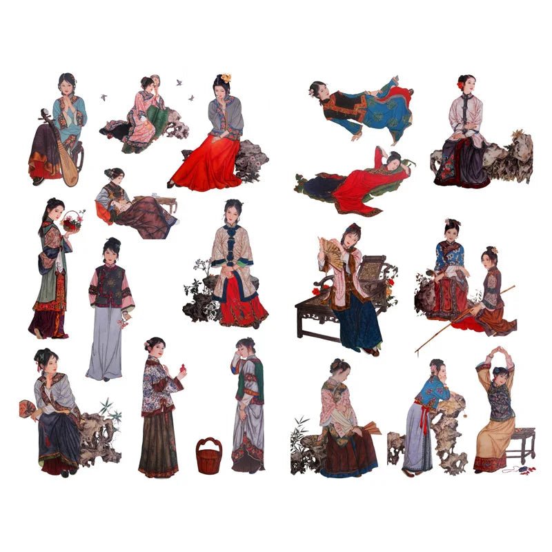 1 PCS Retro Chinese Girls in the Dream of Red Mansion Scrapbook Book Journal Stationery Stickers School Office Art Supplies - SS69